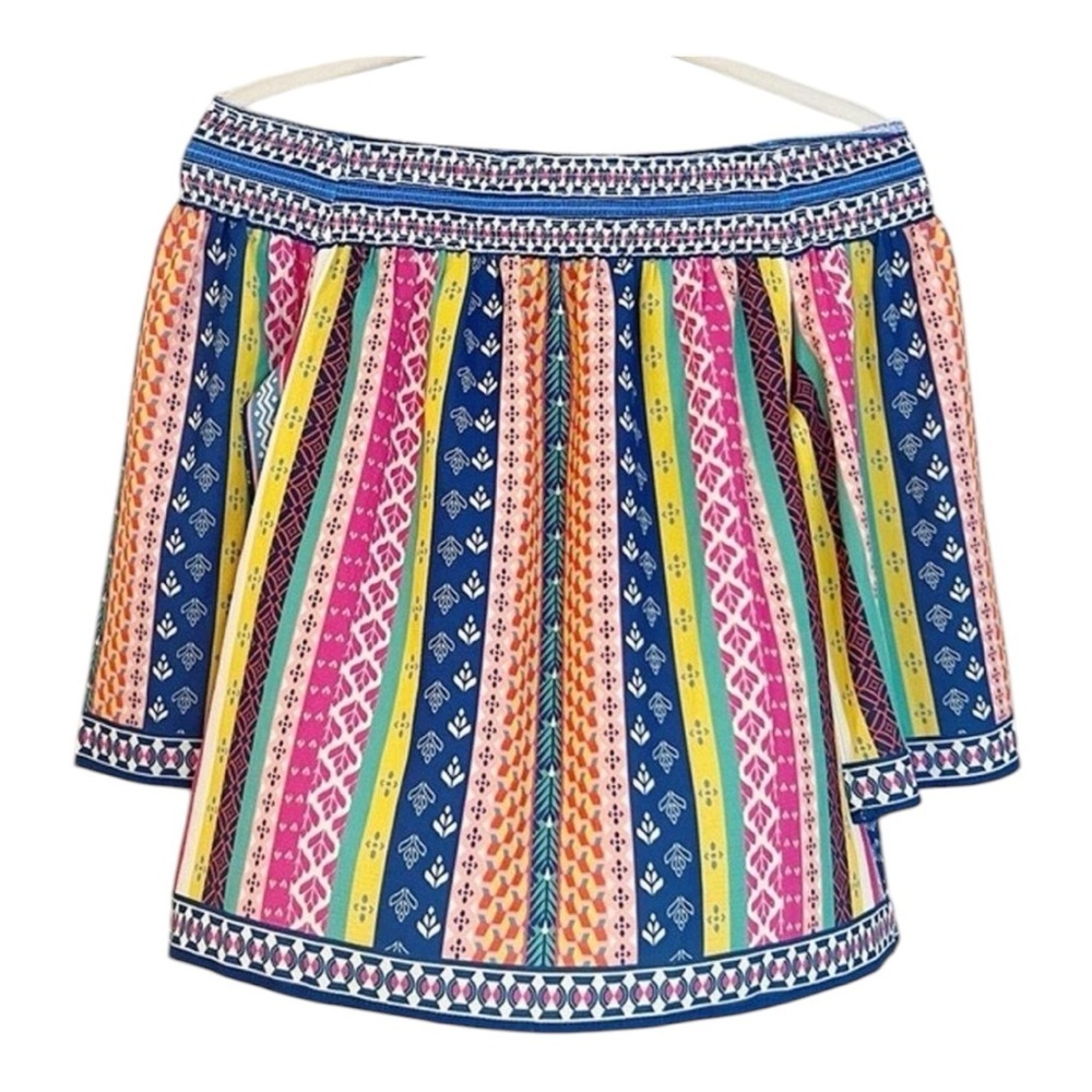Flying Tomato Multicolour Boho Striped Smocked Off The Shoulders Top